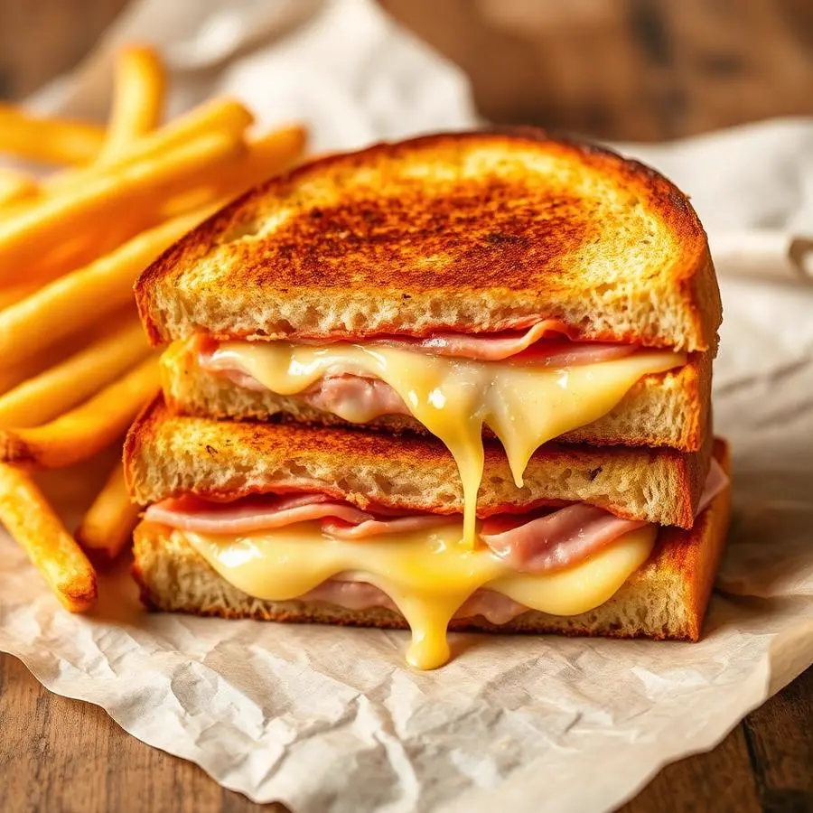 Lanche de queijo derretido com batatas fritas crocantes